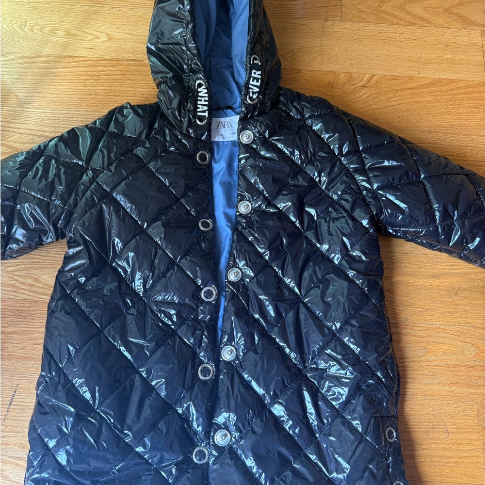 Zara Kids Shiny Black Quilted Puffer Jacket